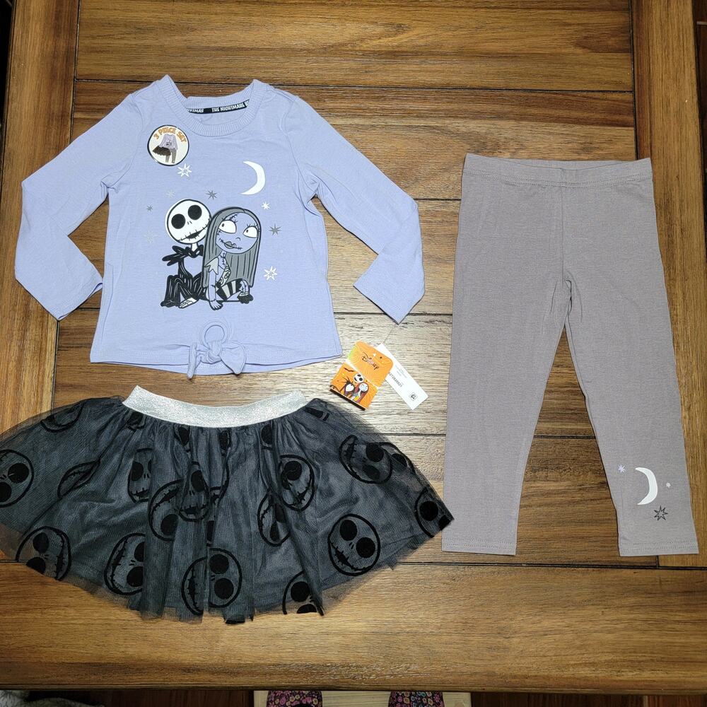 3Pc Disney Nightmare Before Christmas Outfit LS Tee, Leggings & Tutu-Size 2T NWT